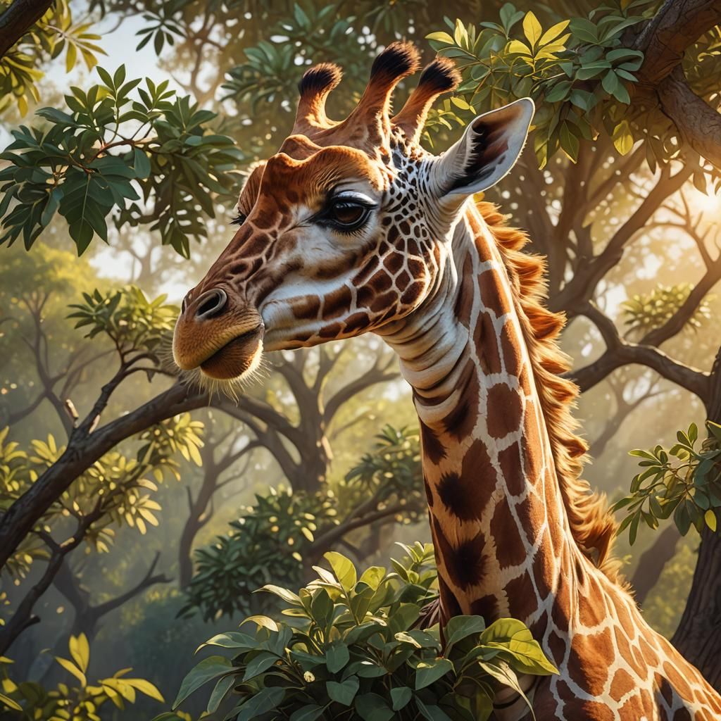 Dwarf Giraffe Portrait in Savannah Sunlight