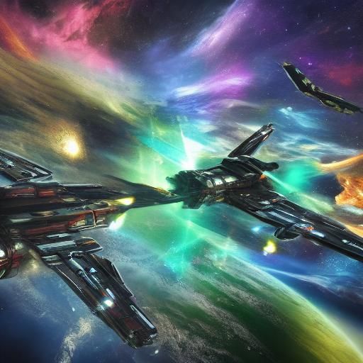 Epic Space Battle in Cosmic Nebula, 3D Render