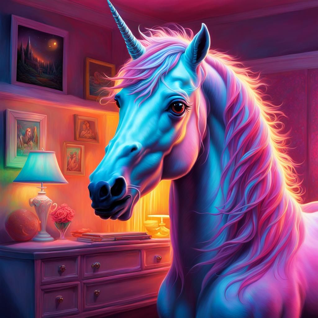 Paranormal Unicorn in Bedroom, Airbrush Art