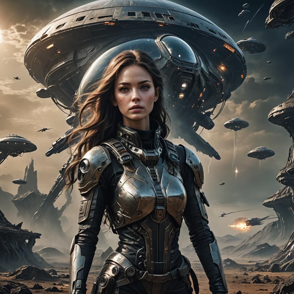 Doomsday Spacecraft Girl in Dark Fantasy Style