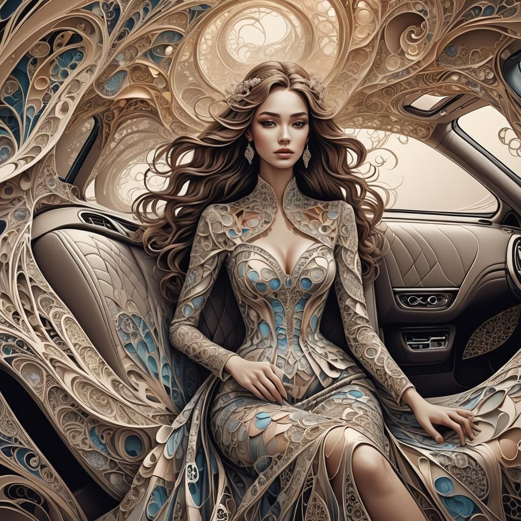Beautiful Woman in Luxurious Car: Abstract Vector Art