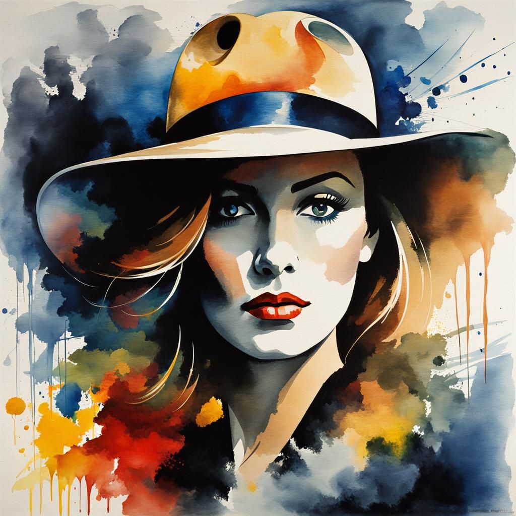 Elegant Woman Silhouette Portrait in Watercolor Style