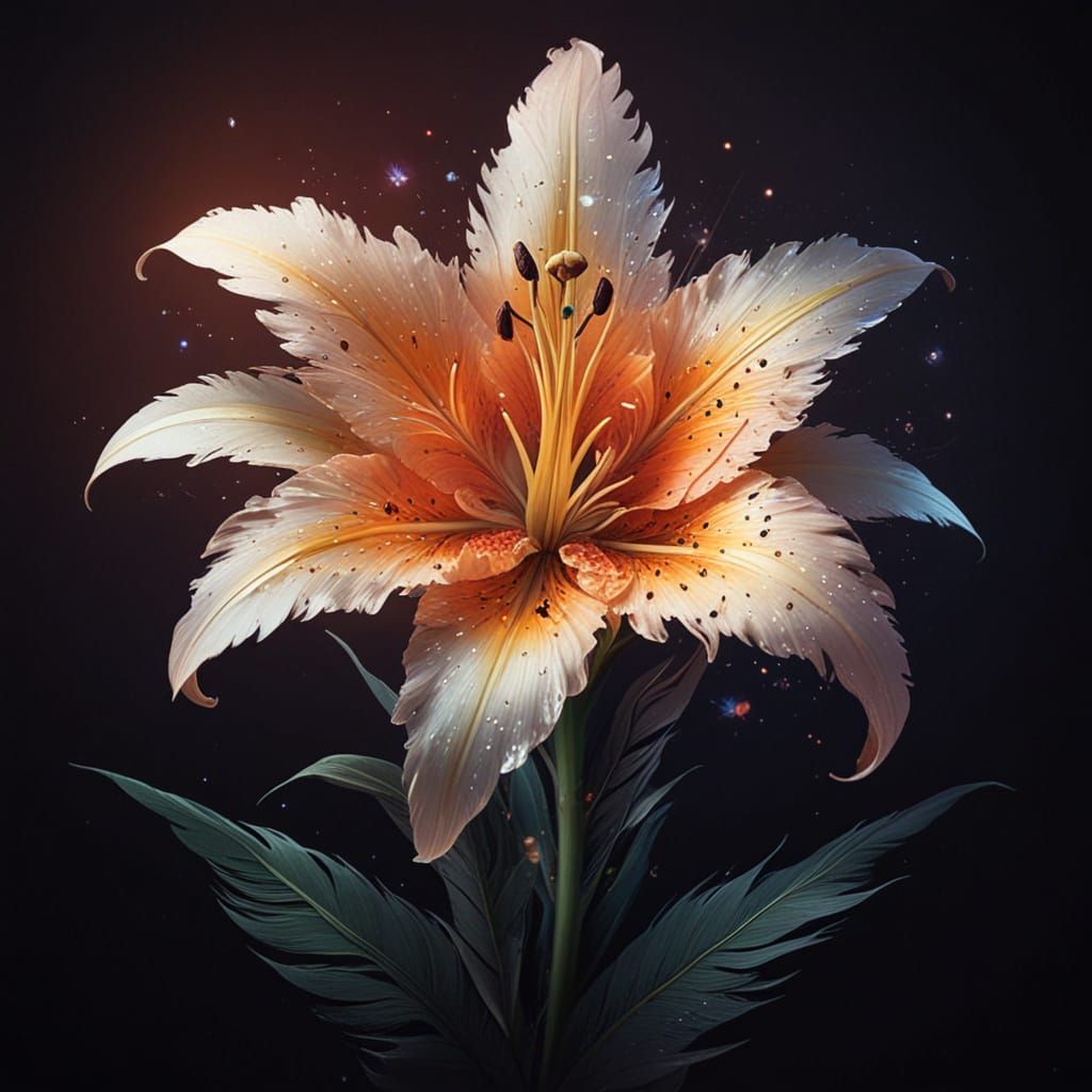 Feathered Lily Blossom in Dark, Sparkly Colors