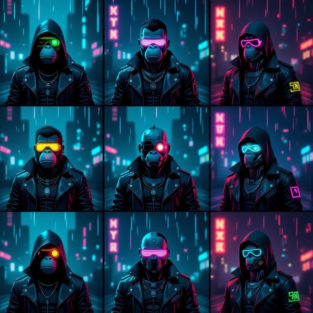 Cyberpunk Bored Apes in Dystopian Cityscapes