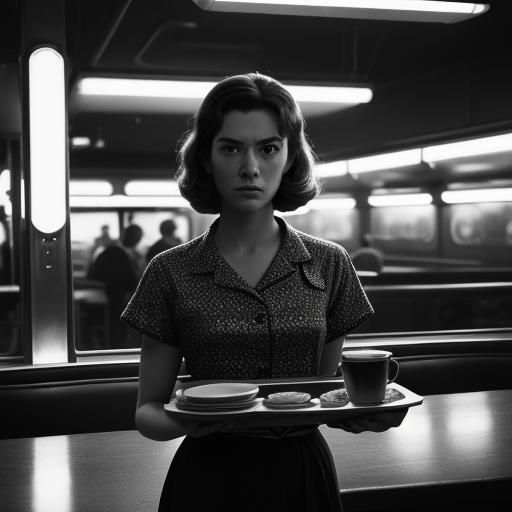 1950s Diner Waitress in Synthwave Neon Retro Style