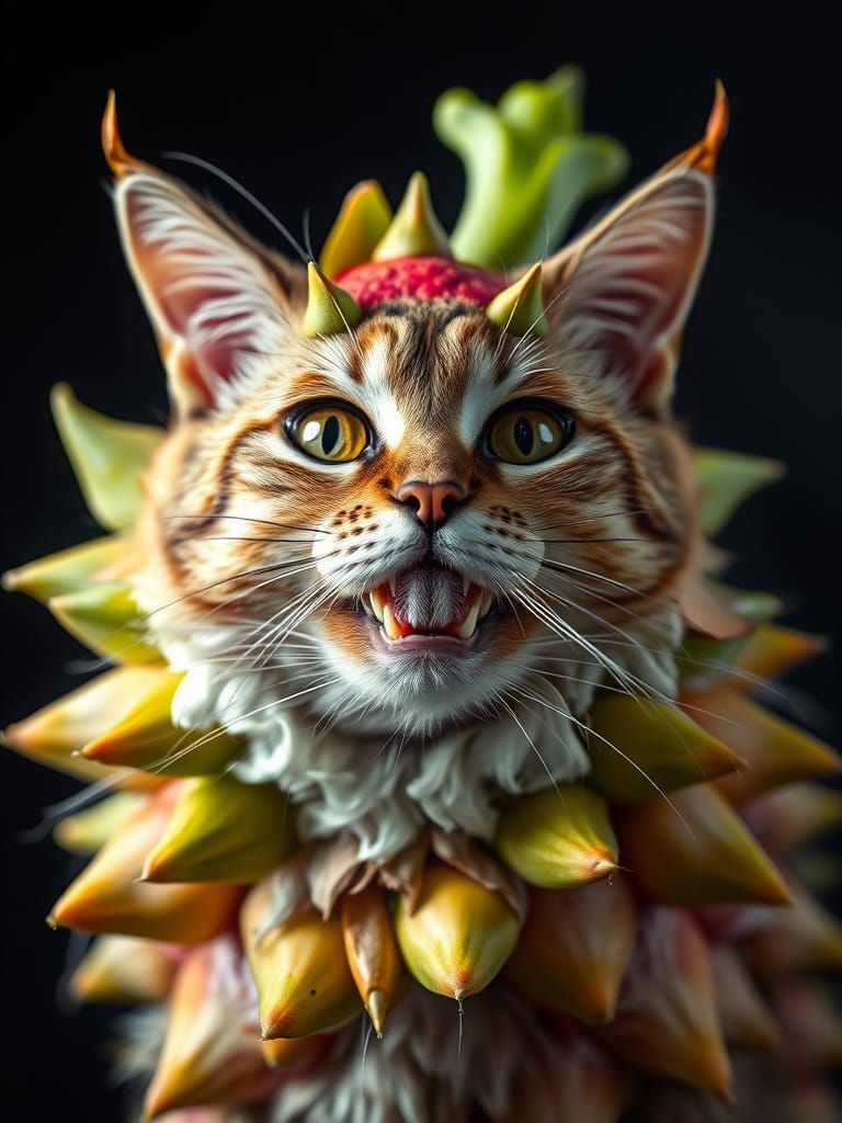 Surreal Feline Fruit Hybrid in Vivid Color
