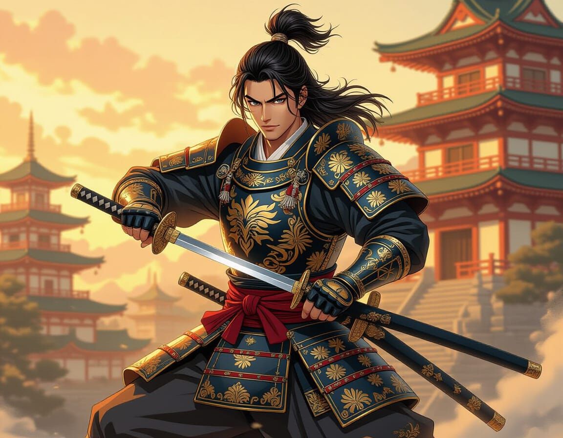 Victorian Samurai in Anime Style Action Pose