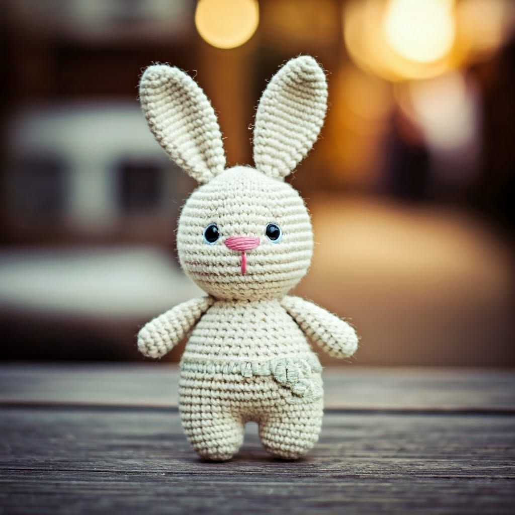Hand-Knitted Bunny in Soft Focus, Impressionist Style