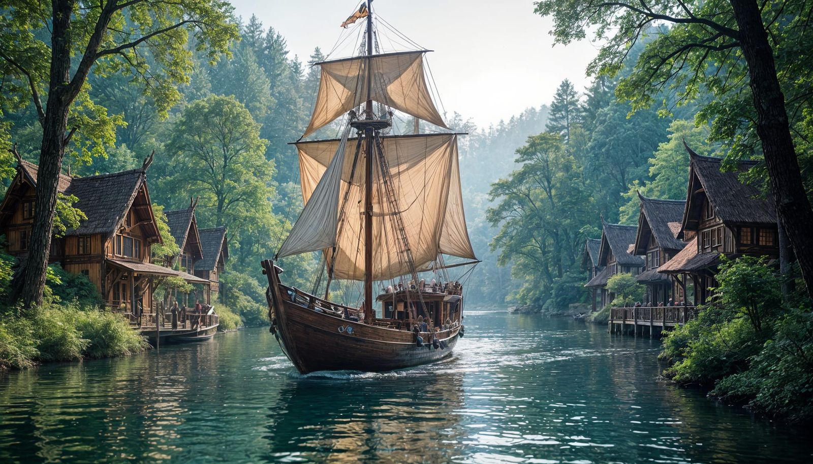 Elven Sailing Ship on Forest River Journey