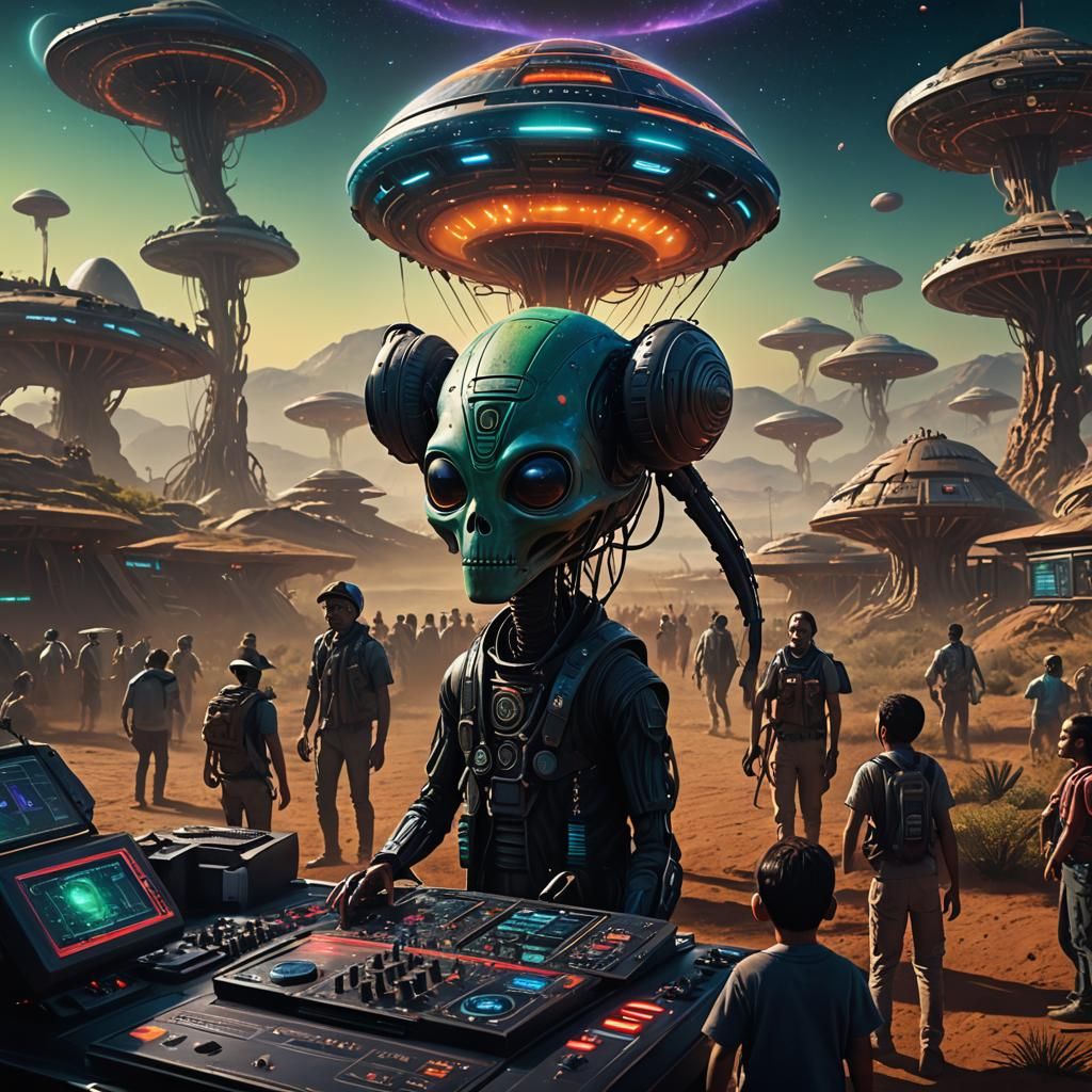 Mexican Alien DJ Close Encounter: Detailed Matte Painting