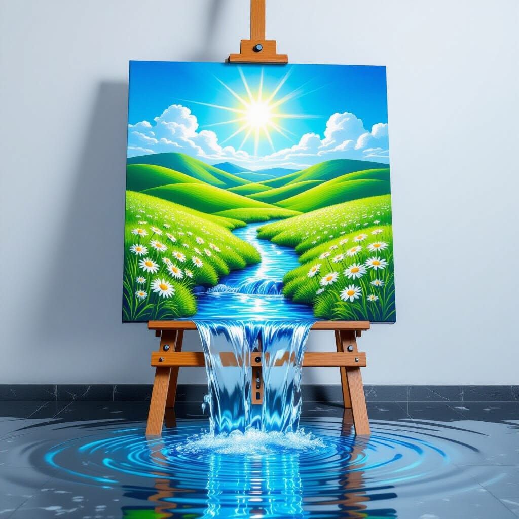 Surreal Landscape Painting with Water Effects