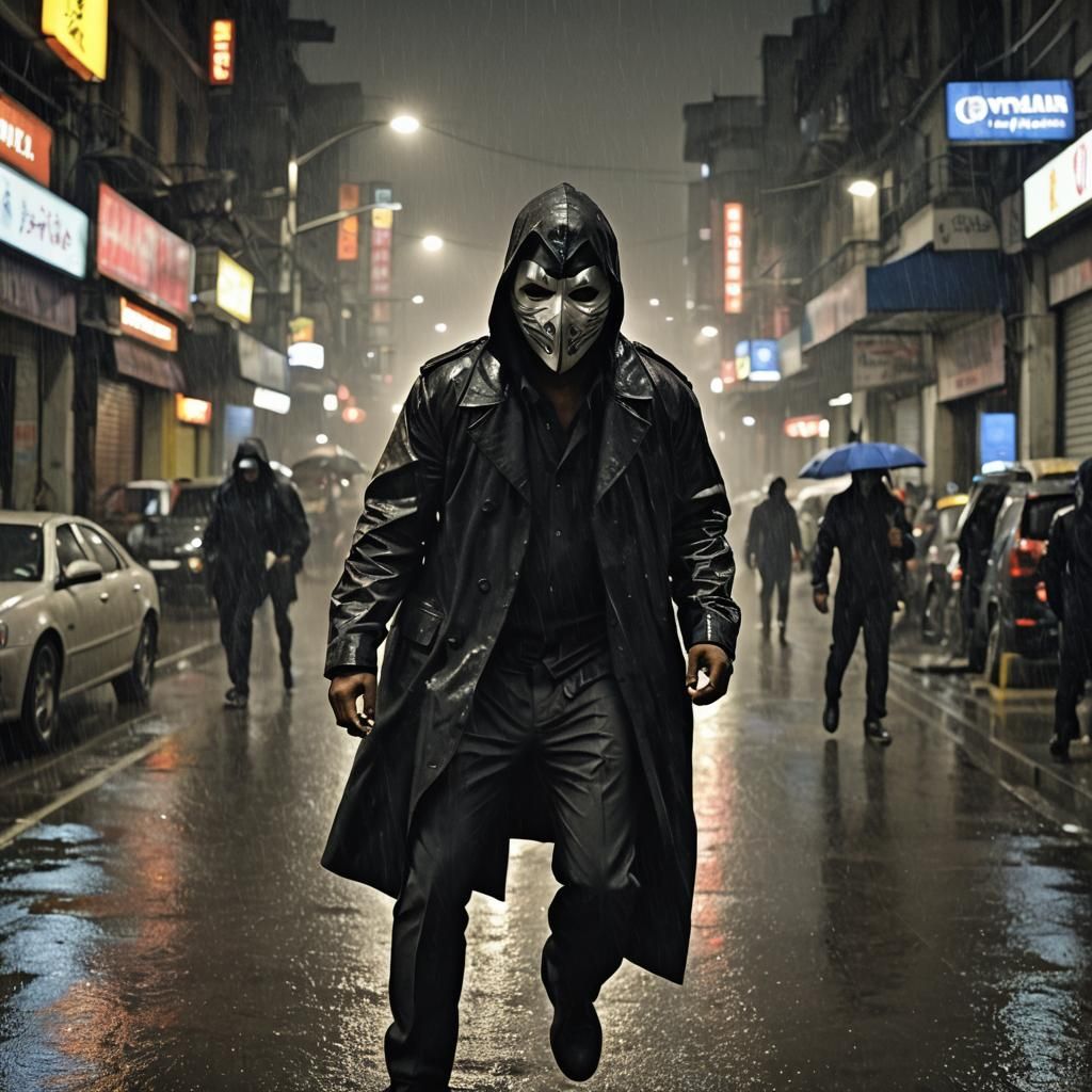 Masked Vigilante Dispenses Justice on Stormy Night