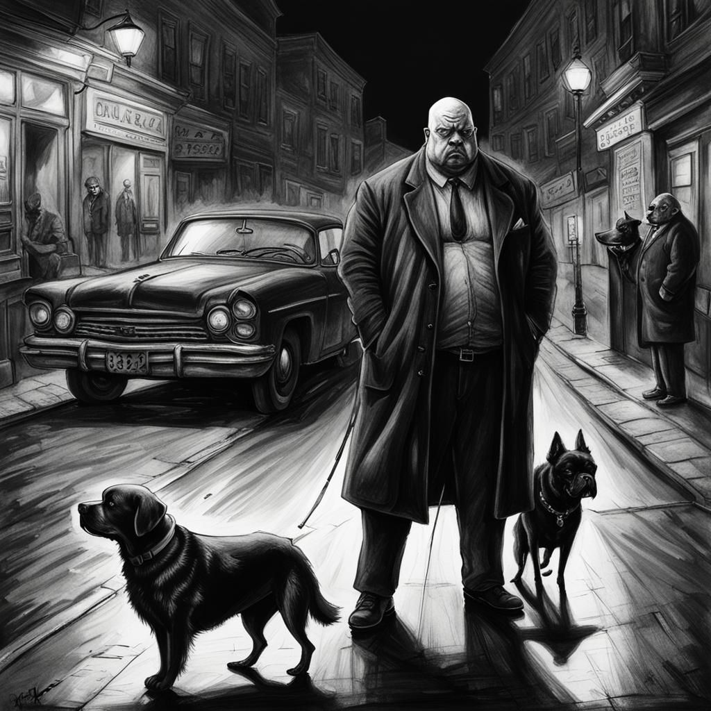 Bald Gangster Smoking Pipe in Dark Street Charcoal