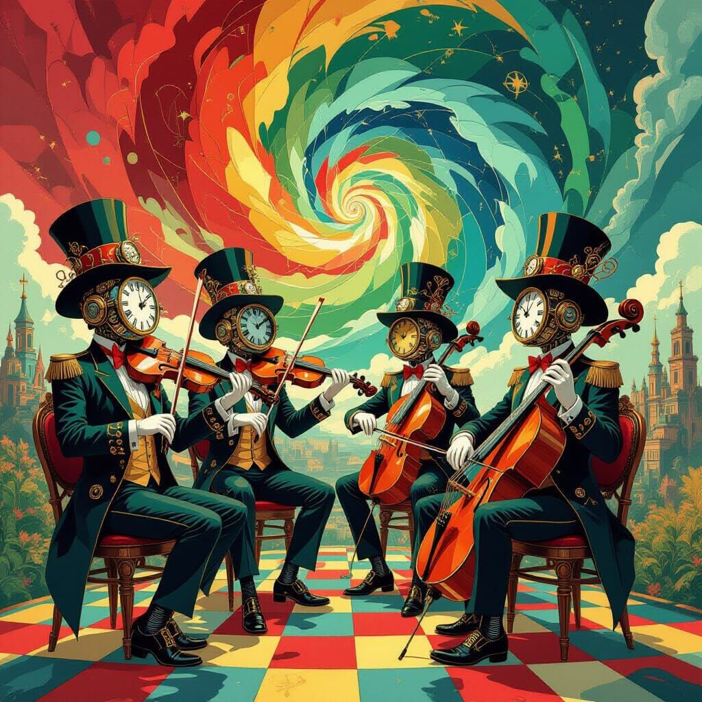 Clockwork Musicians Perform in Cubist Steampunk Style