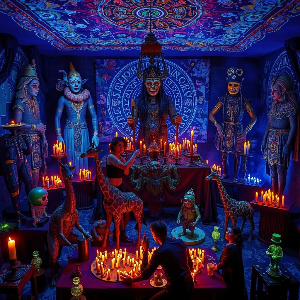 Creepy Underground Ceremony with Pagan Idols