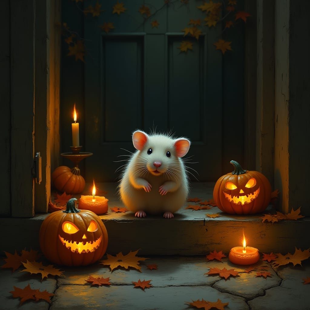 Halloween Hamster in Mystical Autumn Scene