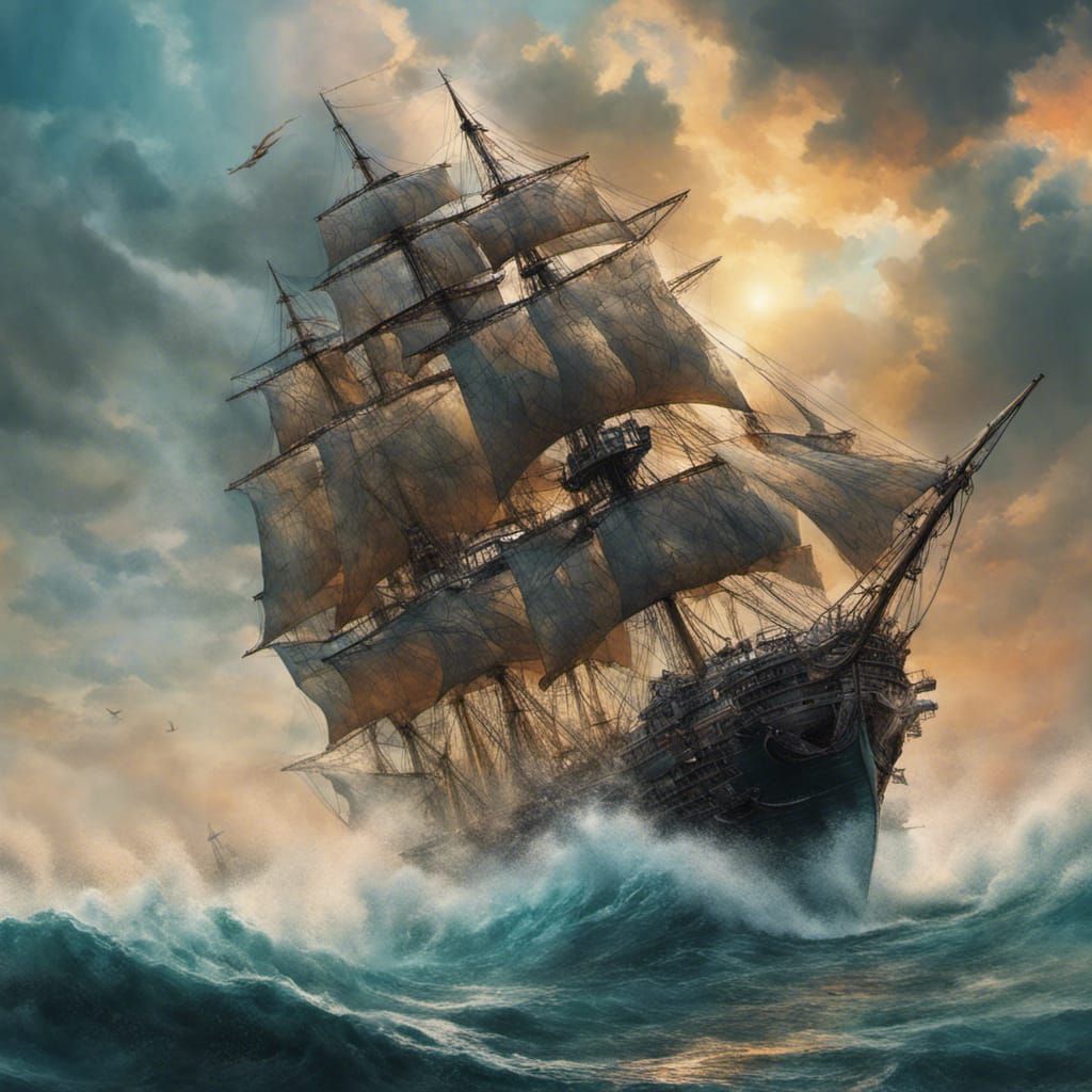 Flying Dutchman Soaring Above Swirling Sea