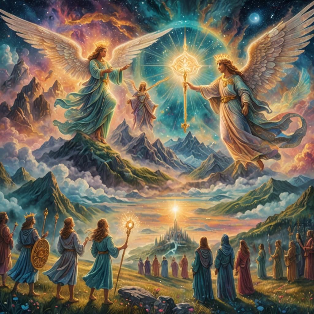 Angels Overlook Earth in Cosmic Astral Art