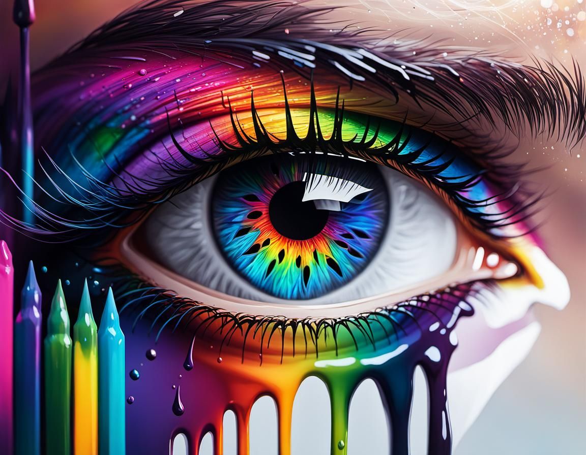 Rainbow Eye Ink Painting with Cosmic Fractals