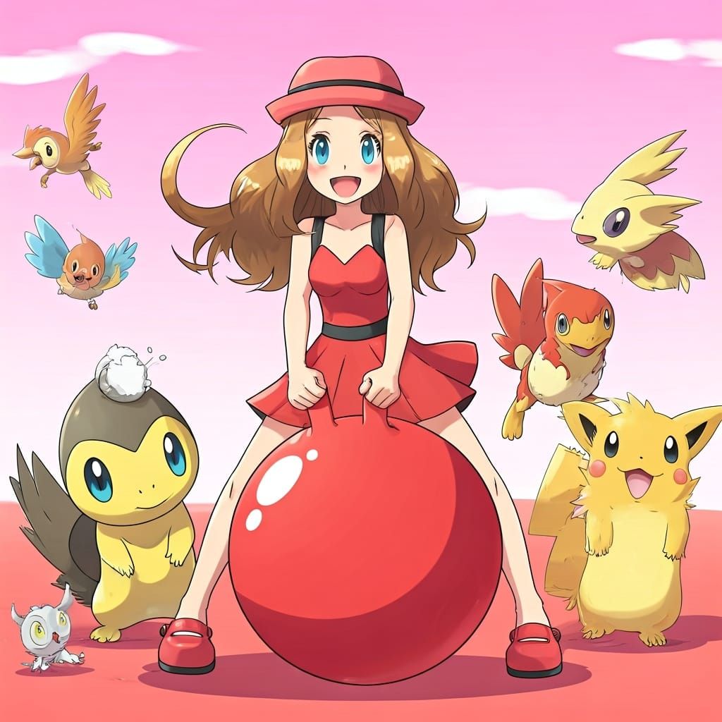 Serena Bouncing on Space Hopper in Anime Style