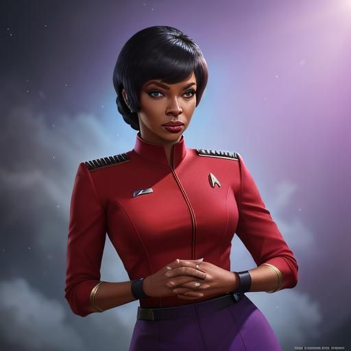 full body portrait of Lieutenant Uhura from Star Trek wearin...