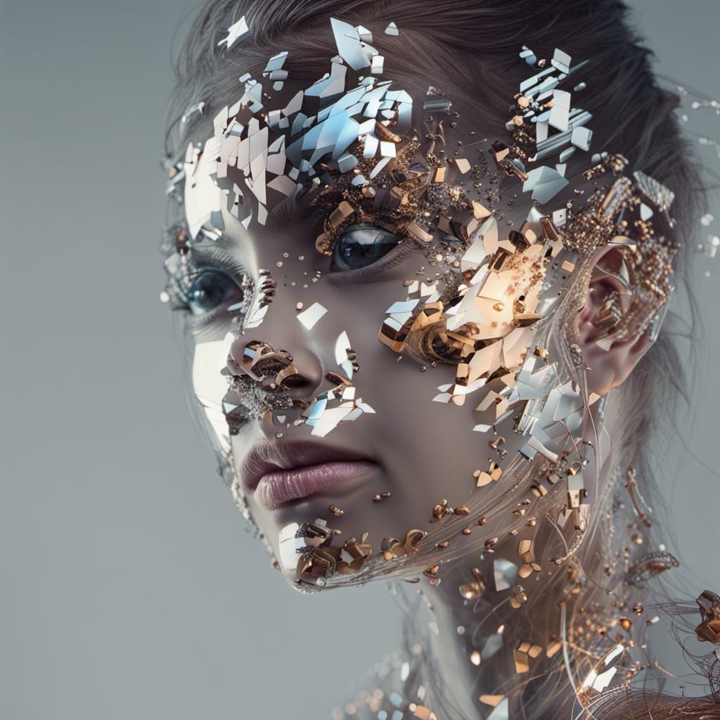 Photograph Portrait of Nanobytes, 3DHR photo masking Superfine details liquid reflections, perfect concept WLOP