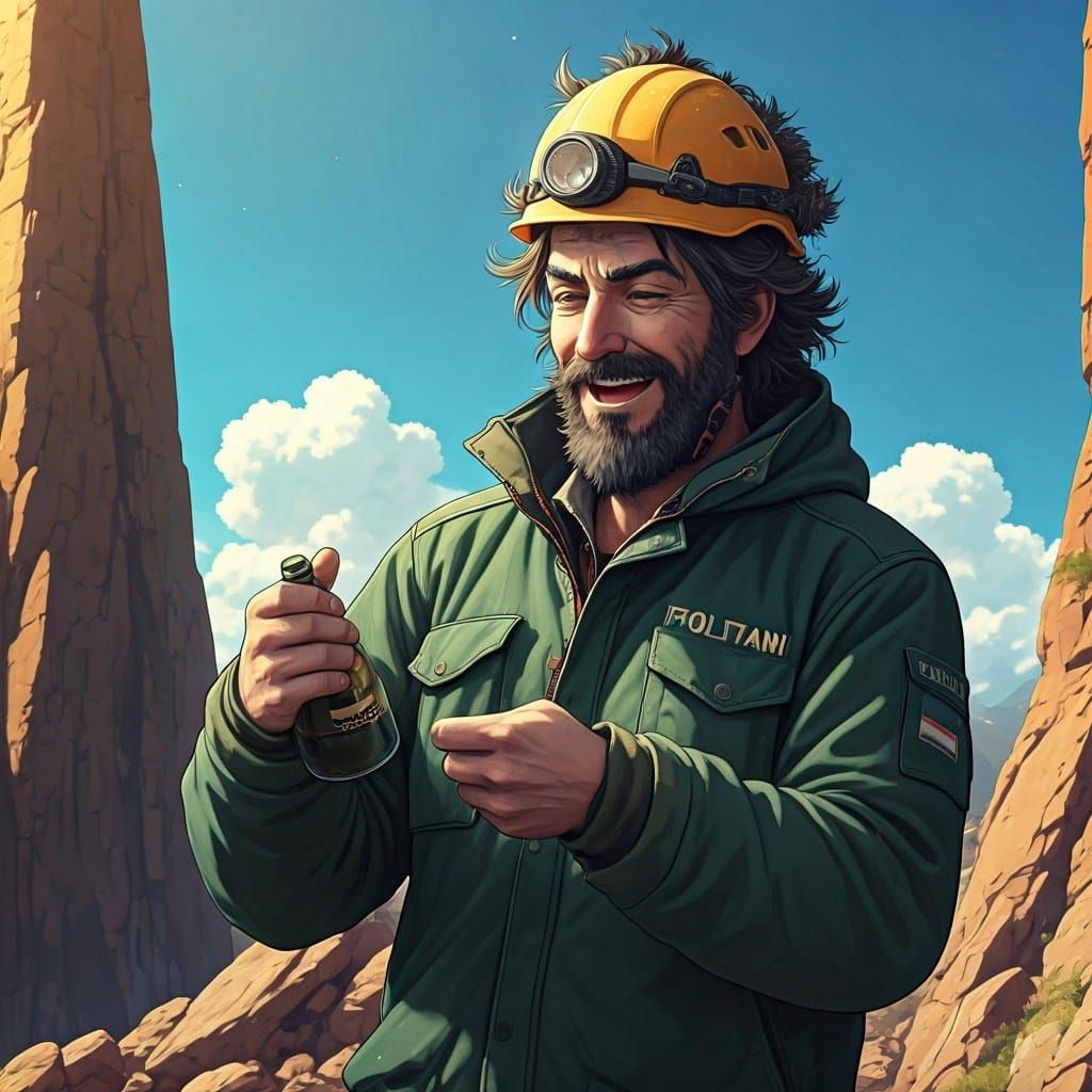 Geologist Celebrates Amidst Ancient Rocks in Anime Style