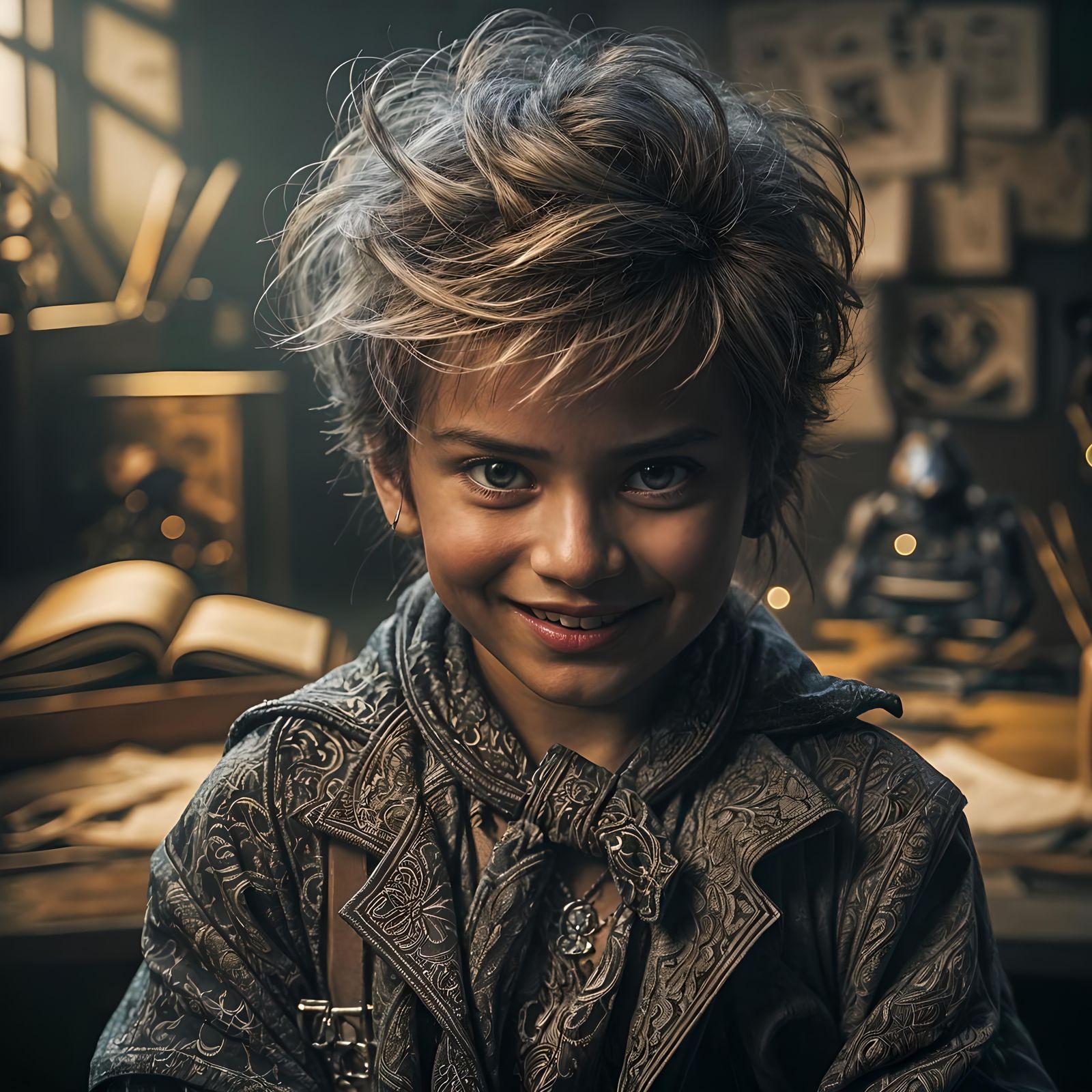 Playful Five-Year-Old Boy, Hyperrealistic HDR Portrait