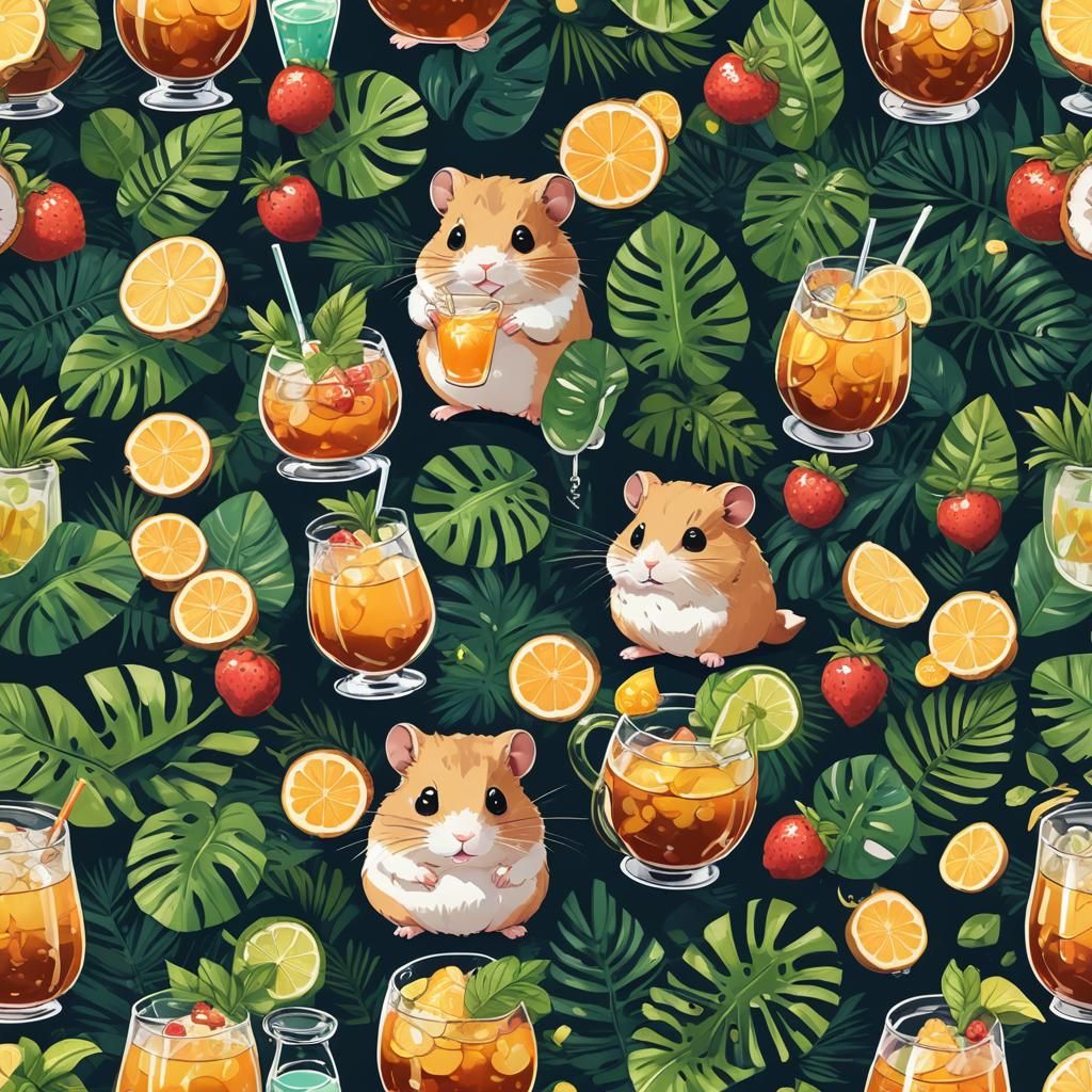 Hamster with Tropical Drinks, Manga-Style