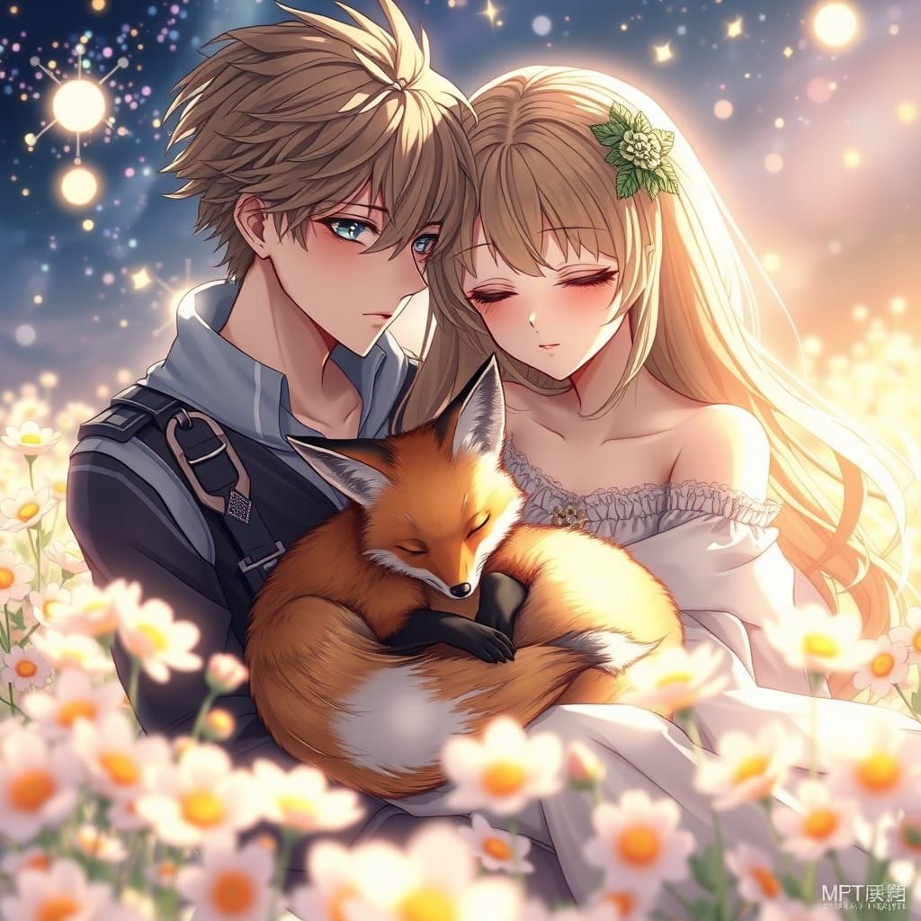 Anime Lovers in a Field of Vibrant Flowers