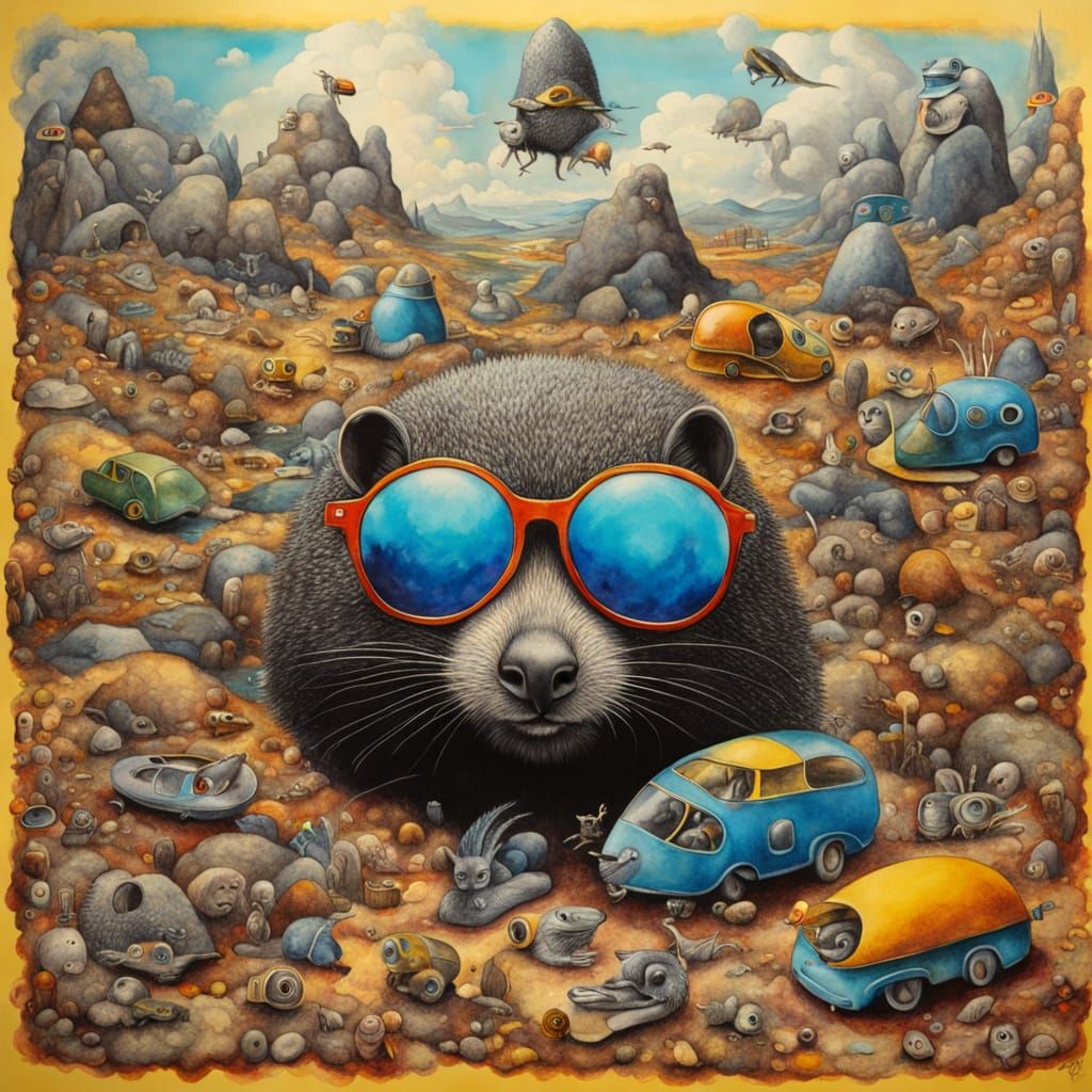 Ethereal Surrealist Masterpiece of Moles in Galactic Armor