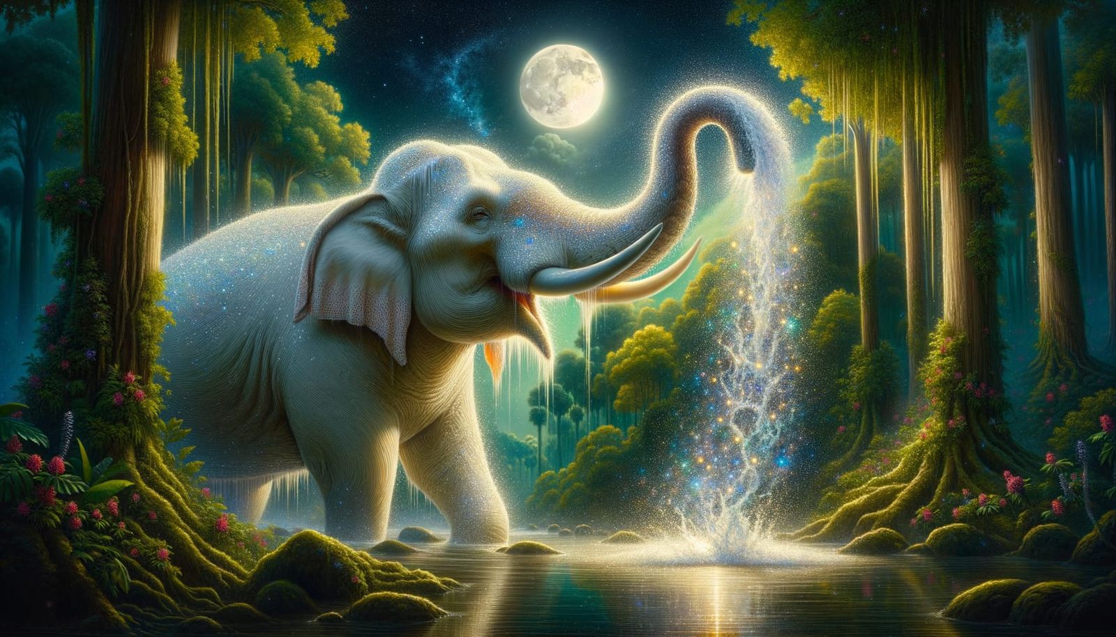 Happy White Elephant in a Real Oasis