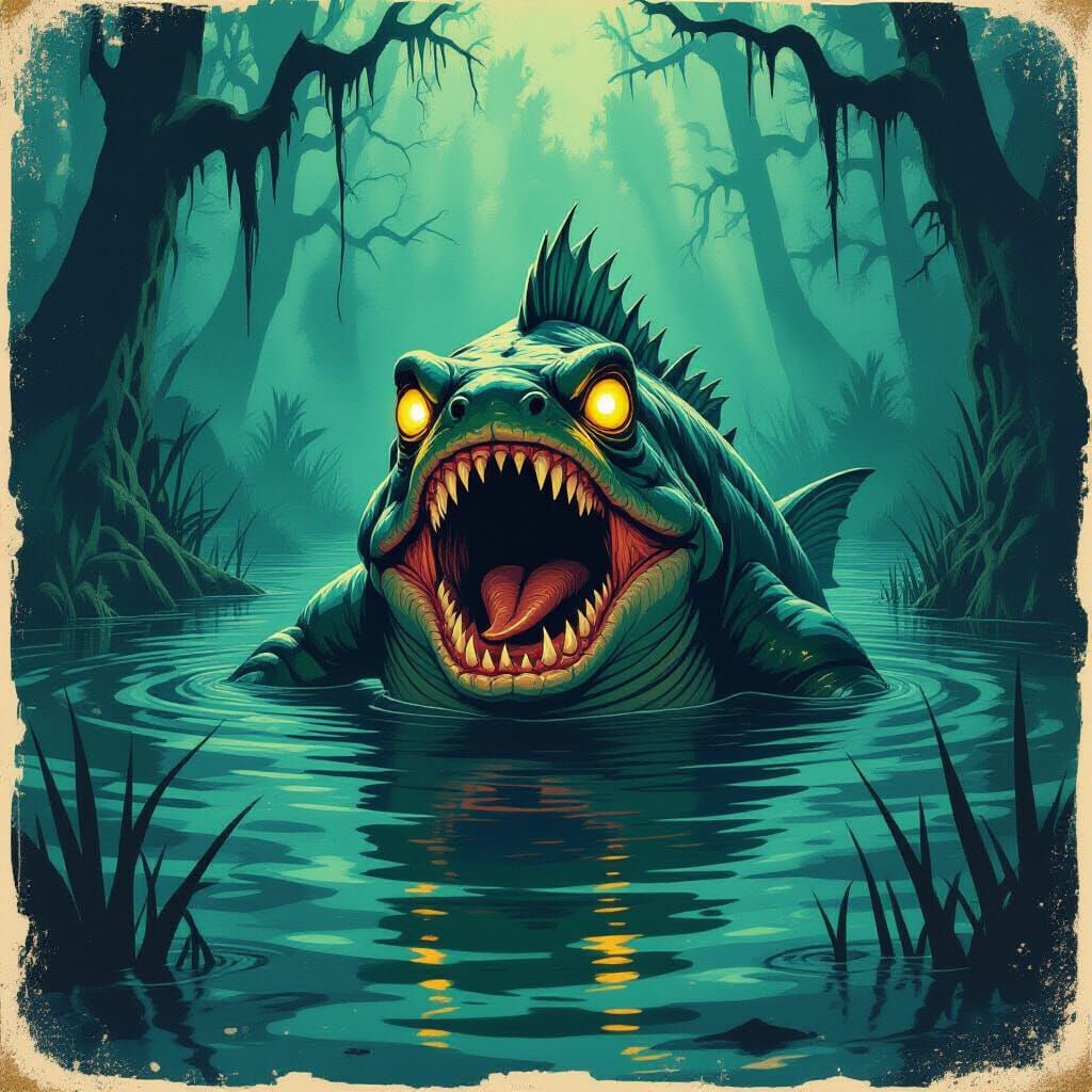 Terrifying Fish-Man Monster Movie Poster Art