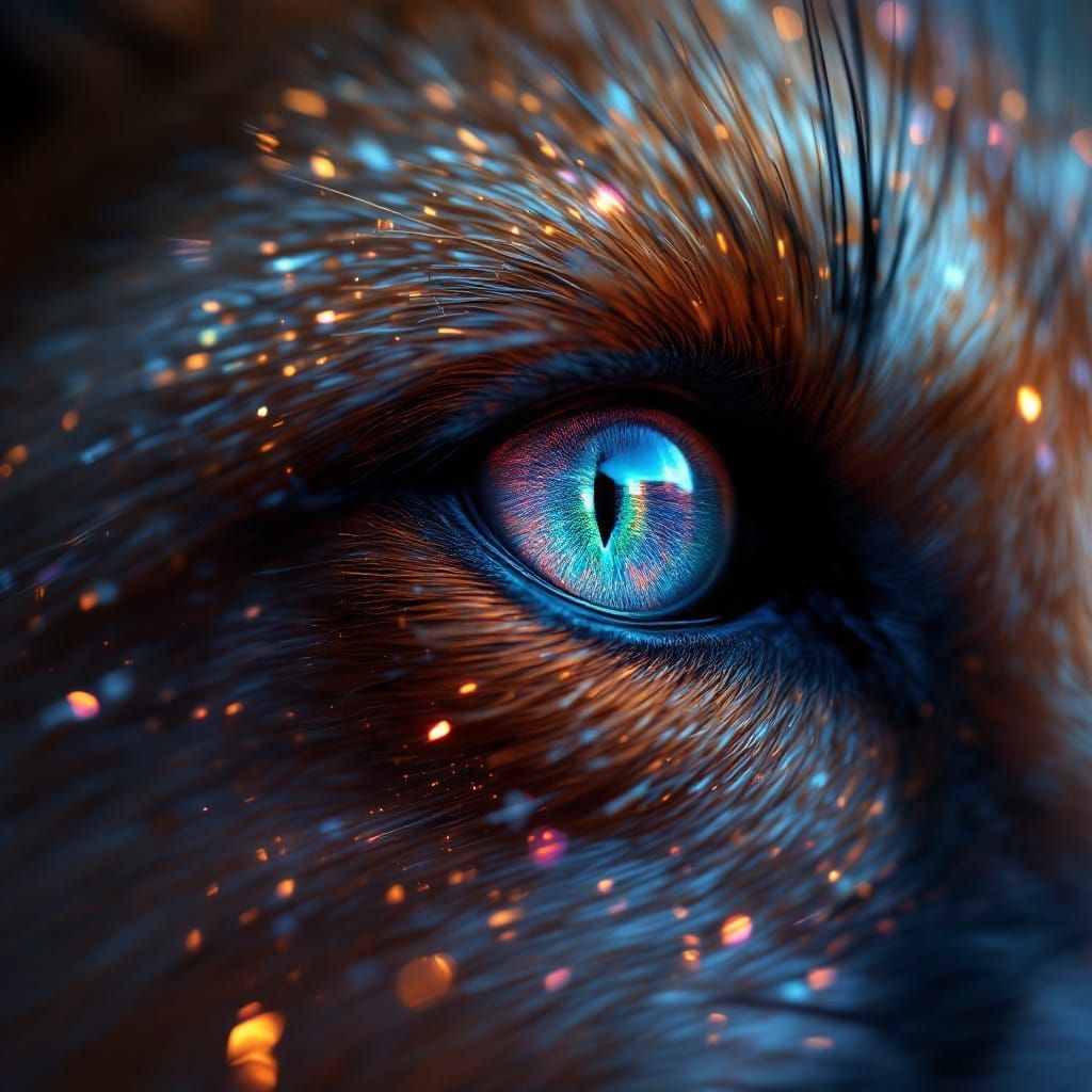 Hyper-Realistic Fox Eye Macro in Mystical Aesthetic