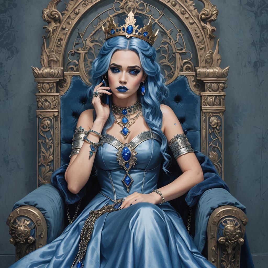 Cute Blue Princess Reigns in Regal Splendor