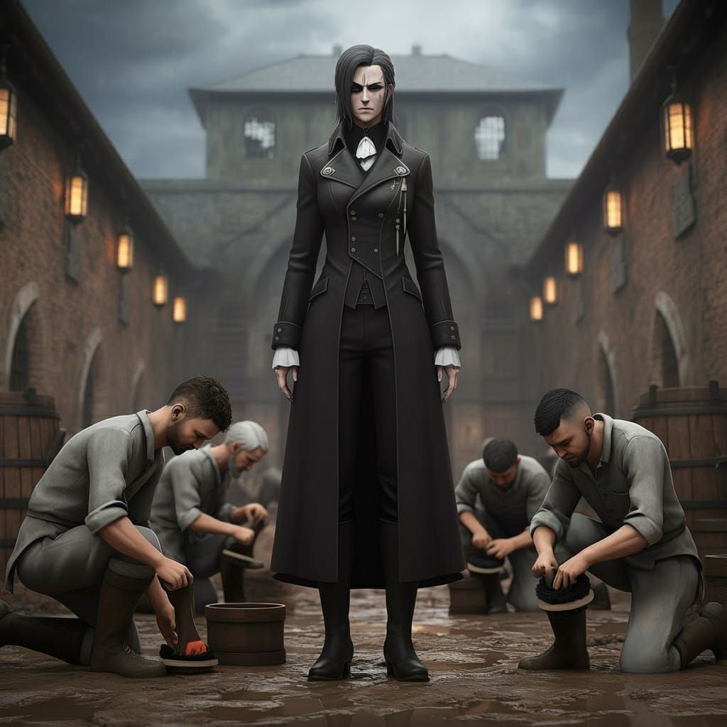 Imposing Governess Oversees Prison Inmates: 3D Anime Art