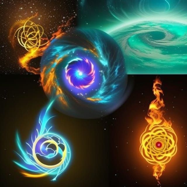 Magical Elemental Sigils Portal with Phoenix and Dragon
