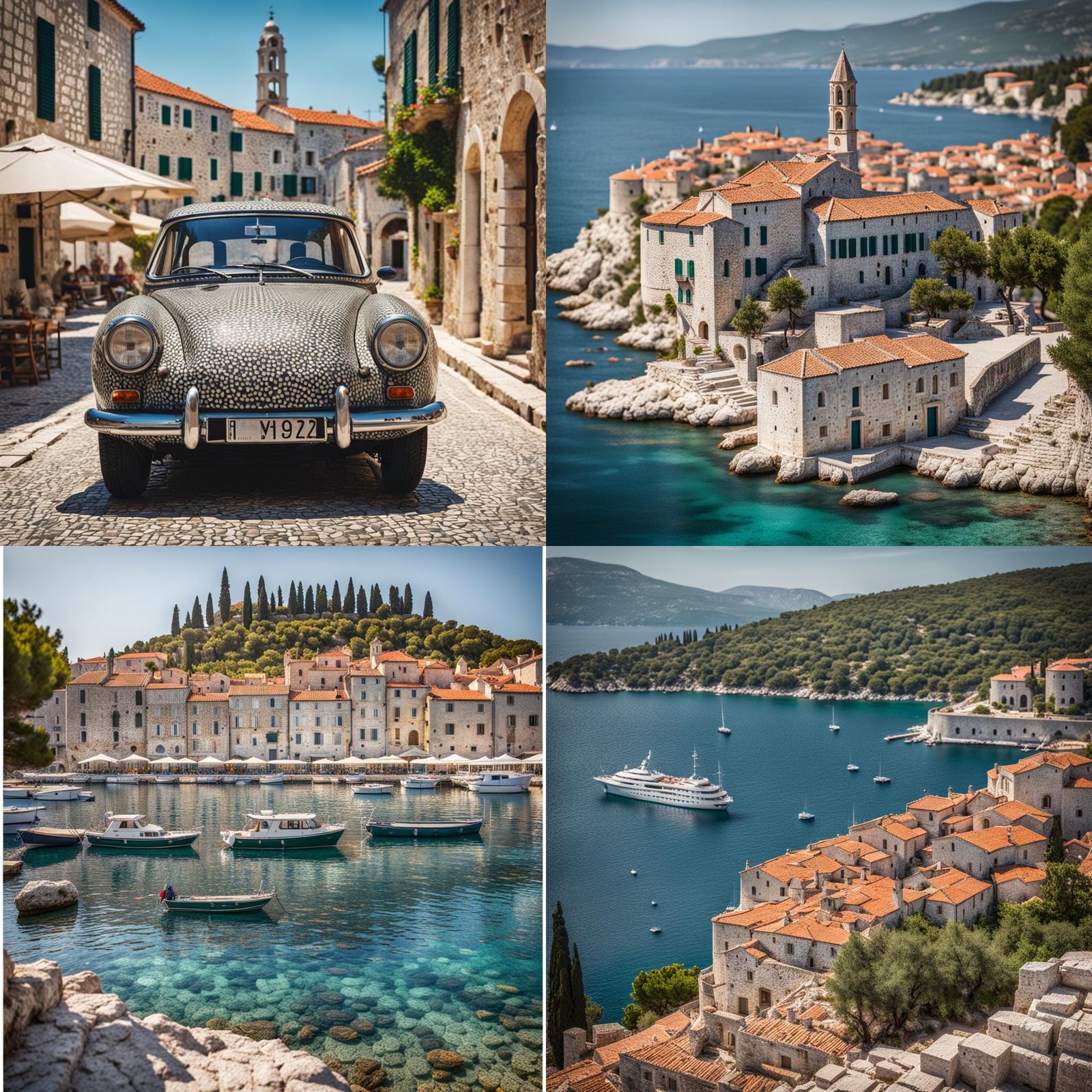 Dalmatian Coast Village in Mosaic Retro Style