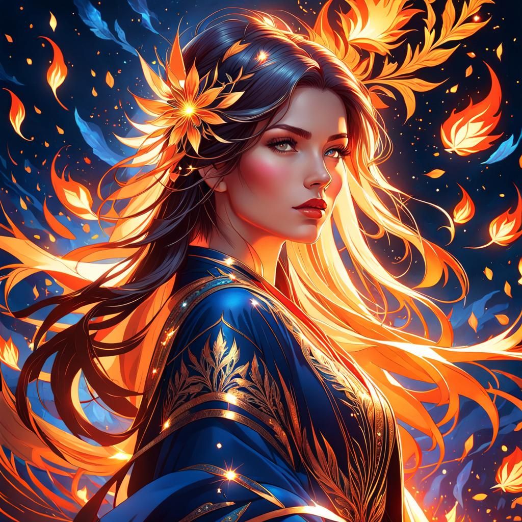 Fiery Midnight Portrait in Alcohol Ink Style