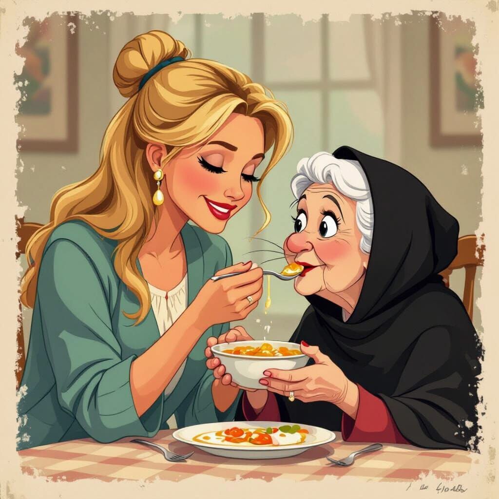 Cameron Diaz Cares for Granny in 1990s Realistic Cartoon Sty...