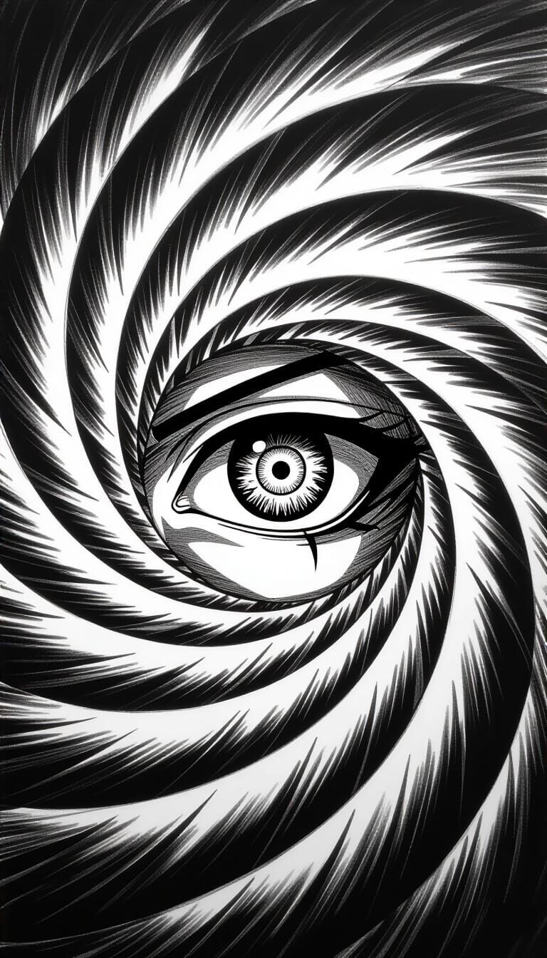Monochromatic Charcoal Sketch of a Detailed Sharingan Eye
