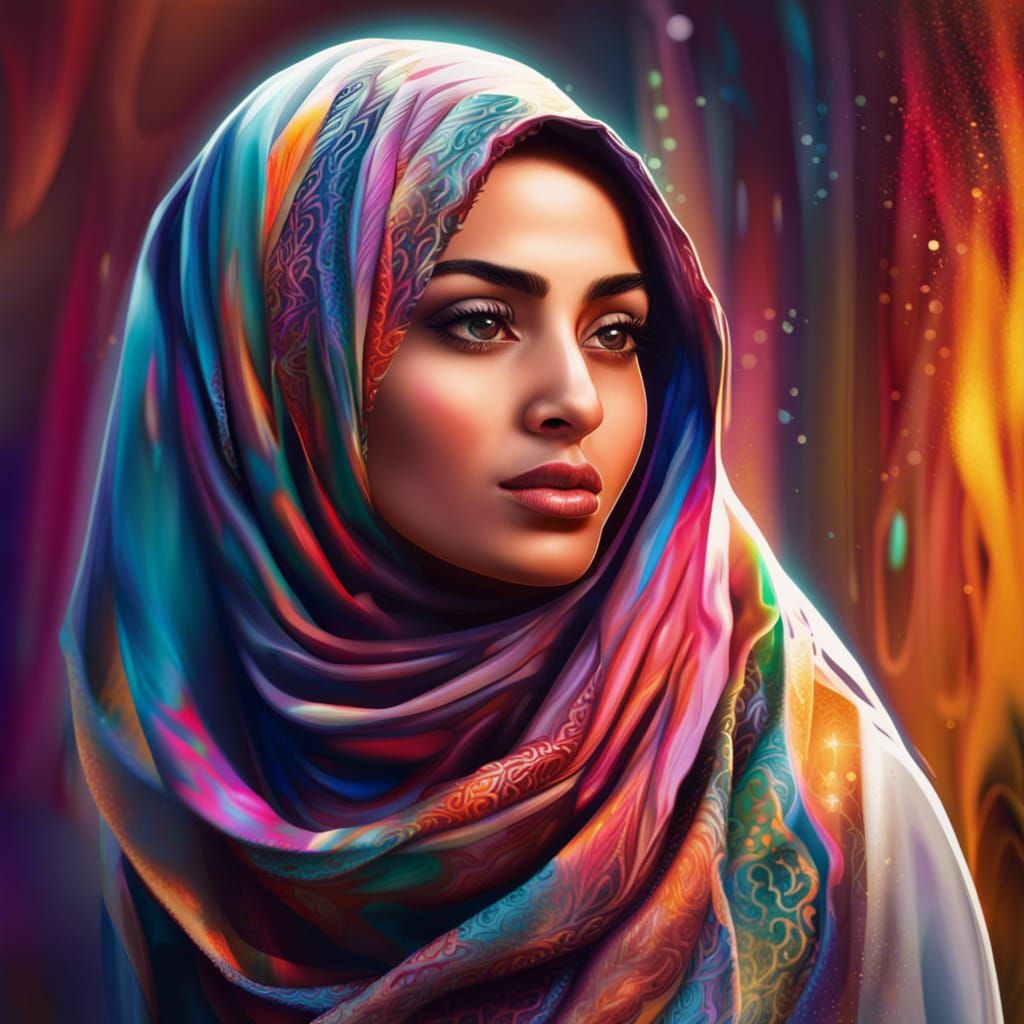 Beautiful Arab Woman in Hijab: Splash Art Portrait