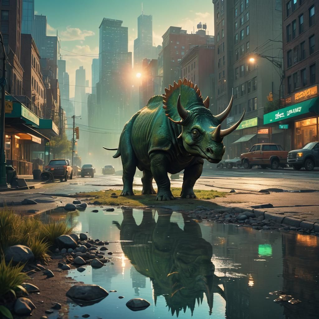 Triceratops in Metropolis: A Digital Matte Painting