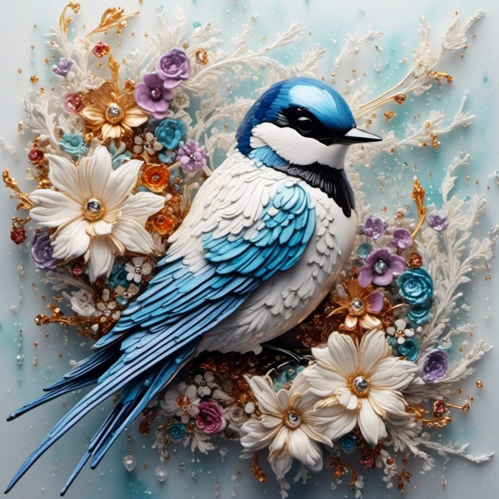 Delicate Porcelain Swallow in Graffiti Art Style
