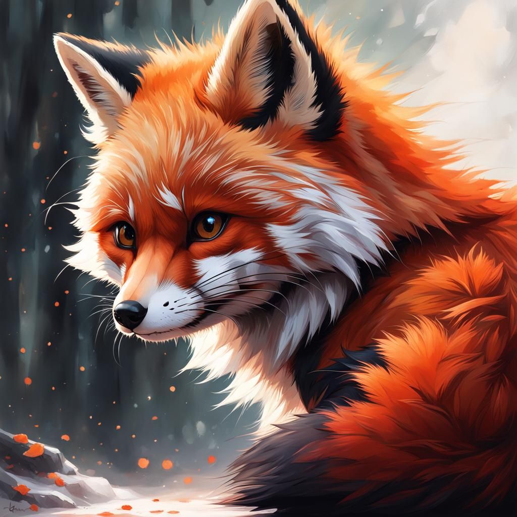 Mystical Red Fox and Panda Hybrid, Detailed Digital Art