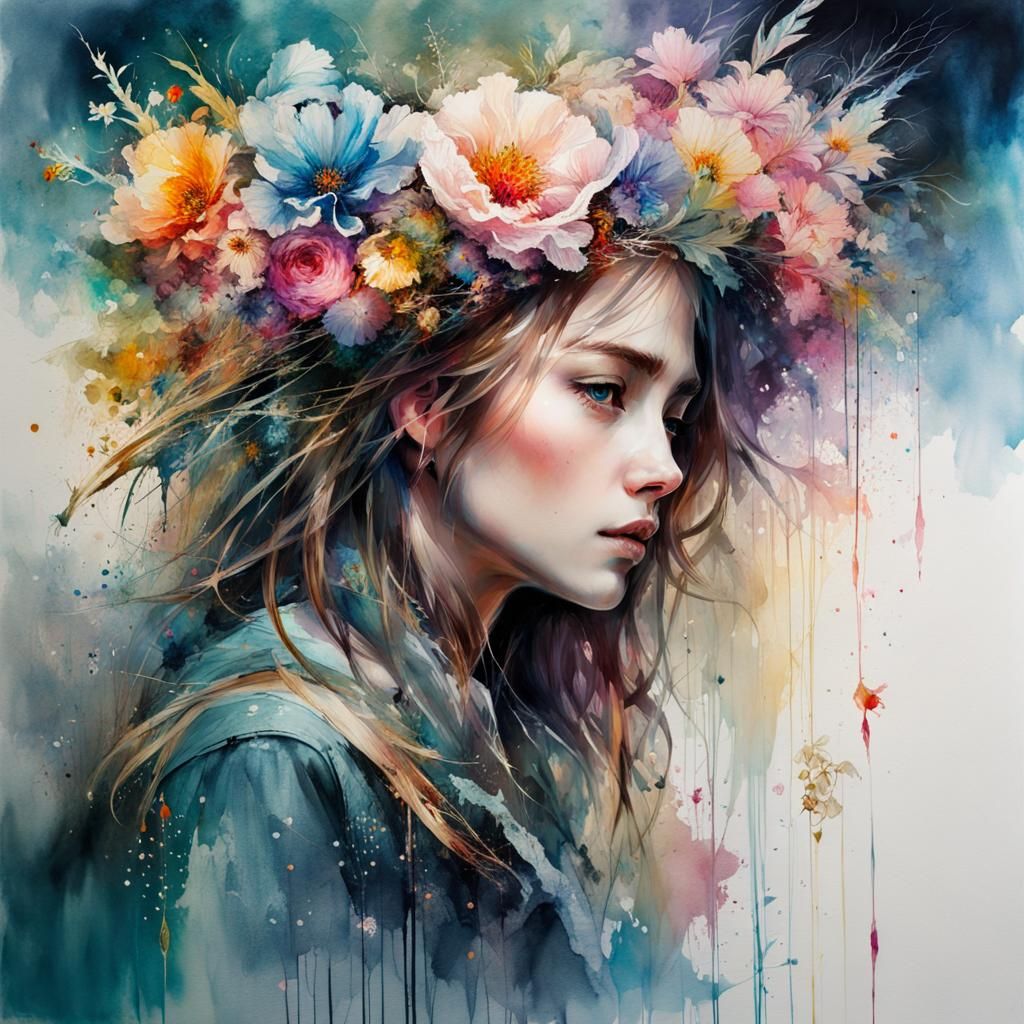 Crystal Heart in Stylized Watercolor Art