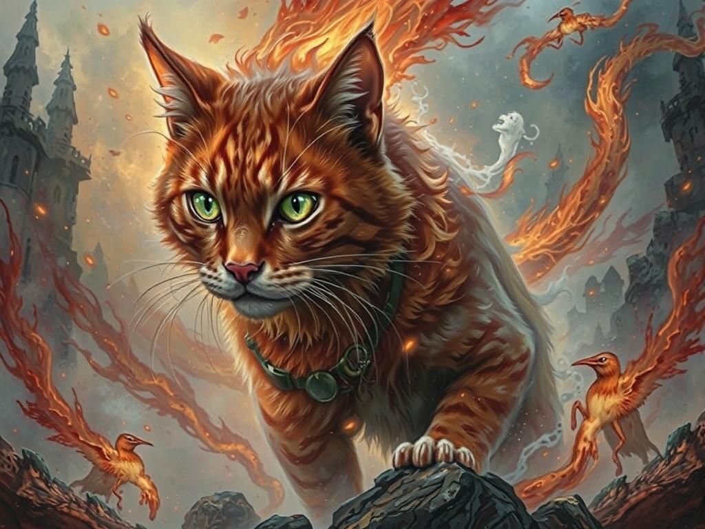 Fiery Red Cat in Ethereal Acrylic Fantasy