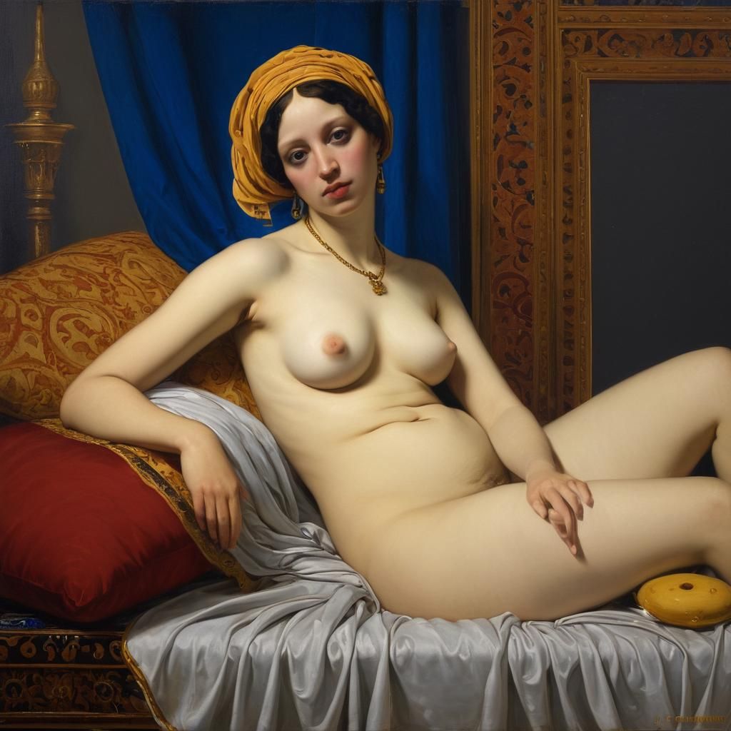 Odalisque in Neoclassical Oil Painting Style