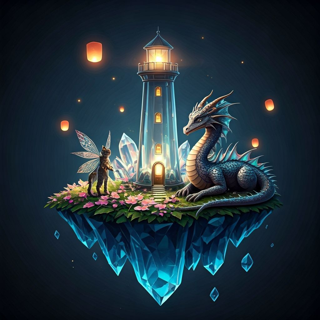 Glass Lighthouse on Floating Crystal Island