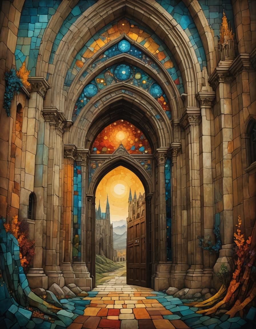 Cathedral Doorway: Mixed Media Dreamscape